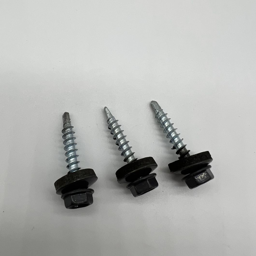 Steel Self-Drilling Screw P4 #12-14X32 Ral 6011 Hex Head & EPDM Washer