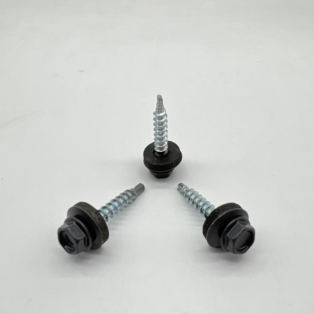 Steel Self-Drilling Screw P4 #12-14X32 Ral 6011 Hex Head & EPDM Washer